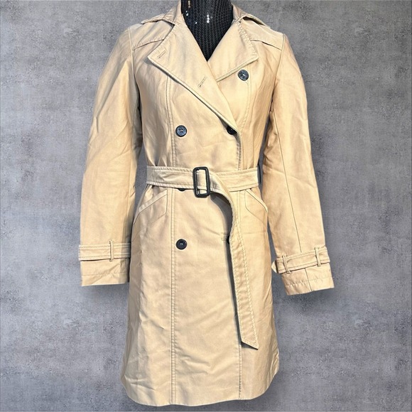 Zara Jackets & Blazers - Zara Basic Outerwear Beige Double Breasted Trench Coat Belted XS